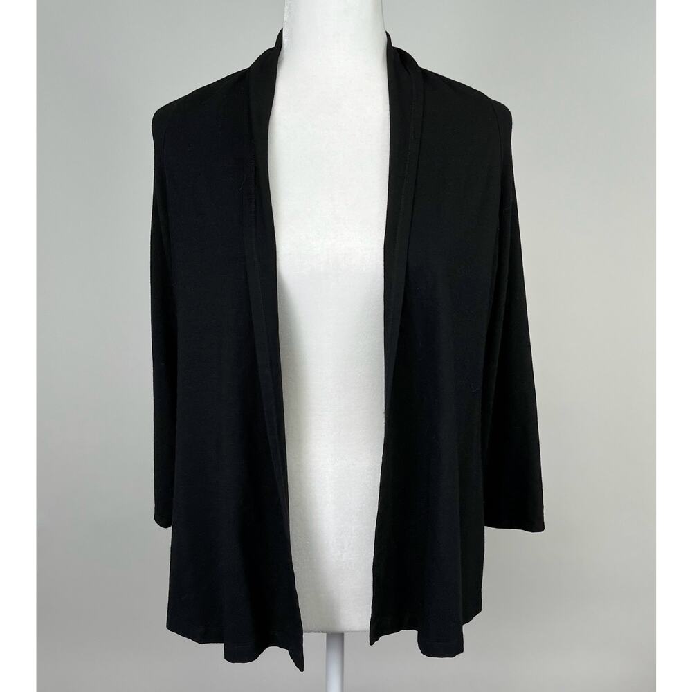 Eileen Fisher Black Open Front Cardigan Small Neutral Minimalist Layering Career